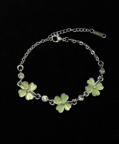 Stylish Green Four Leaf Clover Alloy Adjustable Bracelet