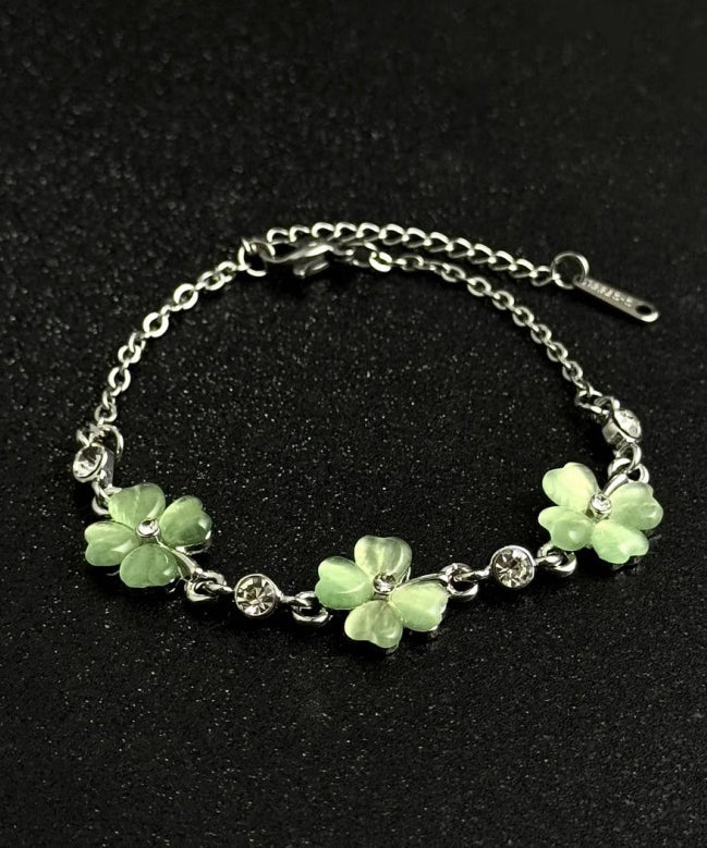 Stylish Green Four Leaf Clover Alloy Adjustable Bracelet
