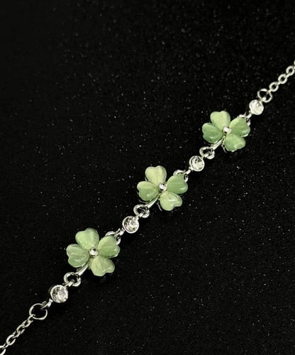 Stylish Green Four Leaf Clover Alloy Adjustable Bracelet
