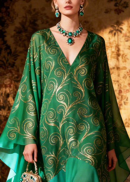 Stylish Green Oversized Patchwork Exra Large Hem Chiffon Party Dress Summer