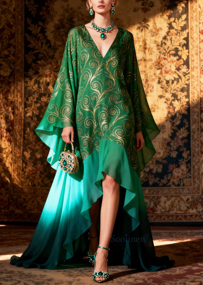 Stylish Green Oversized Patchwork Exra Large Hem Chiffon Party Dress Summer