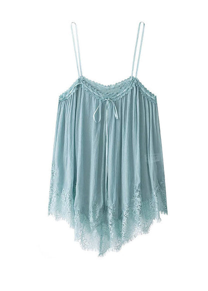 Stylish Green Patchwork Chiffon Spaghetti Strap Top Sleeveless