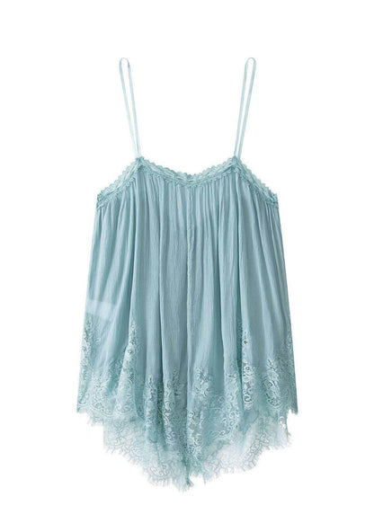 Stylish Green Patchwork Chiffon Spaghetti Strap Top Sleeveless