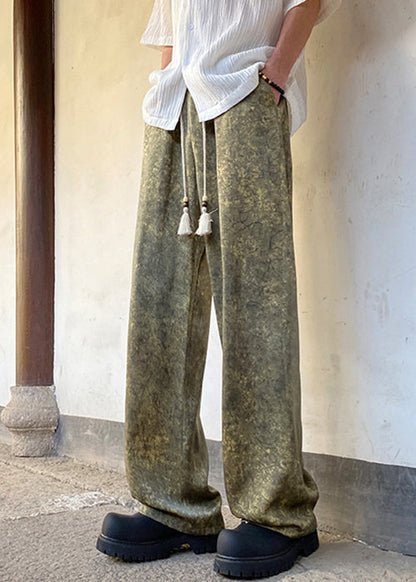 Stylish Green Print Elastic Waist Silk Men Pants Summer