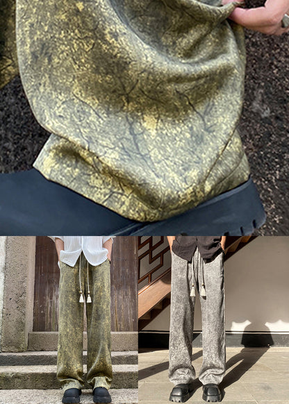 Stylish Green Print Elastic Waist Silk Men Pants Summer