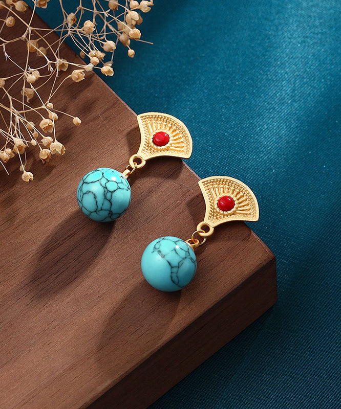 Stilvolle grüne Tropfenohrringe aus vergoldetem Sterlingsilber mit eingelegtem Türkis