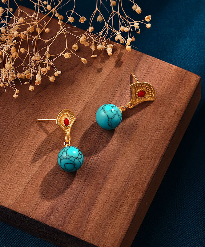 Stilvolle grüne Tropfenohrringe aus vergoldetem Sterlingsilber mit eingelegtem Türkis