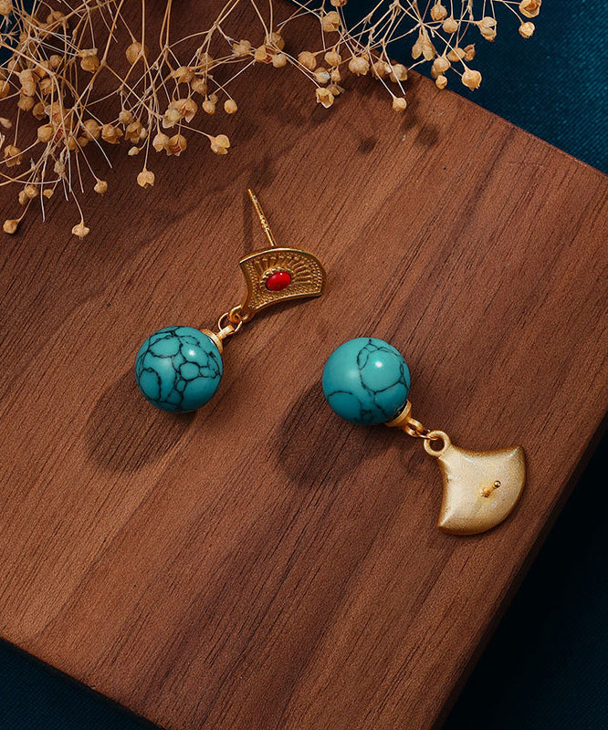 Stilvolle grüne Tropfenohrringe aus vergoldetem Sterlingsilber mit eingelegtem Türkis