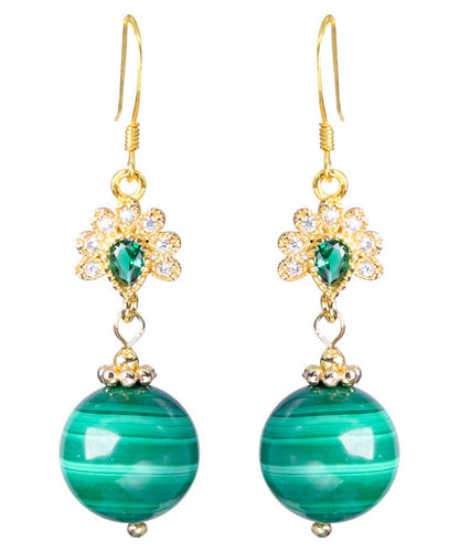 Stilvolle grüne Sterling Silber Overgild Zirkon Malachit Tropfen Ohrringe