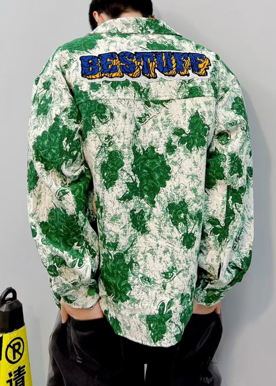 Stylish Green Tie Dye Letter Cotton Mens Coat Fall