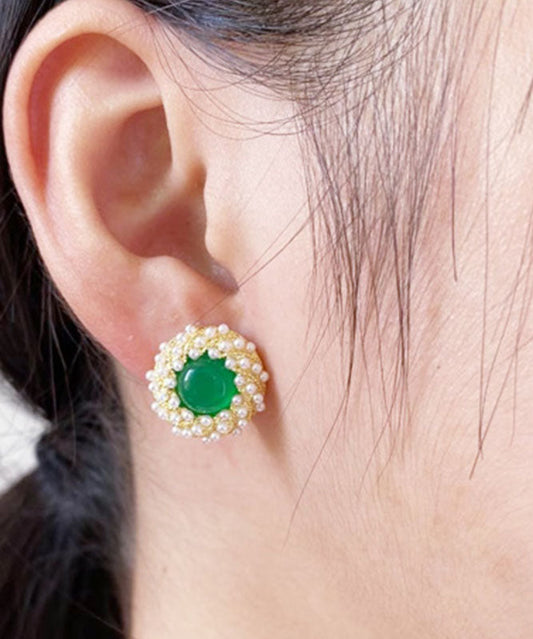 Elegantes pendientes de ágata perlada con circonita verde