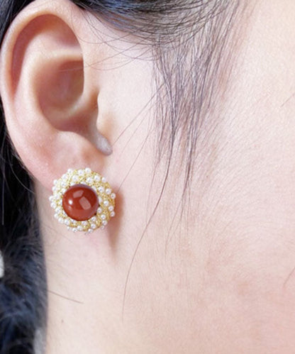 Elegantes pendientes de ágata perlada con circonita verde