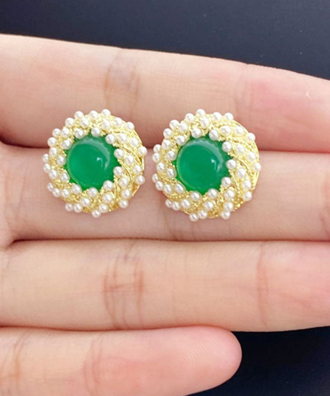 Elegantes pendientes de ágata perlada con circonita verde