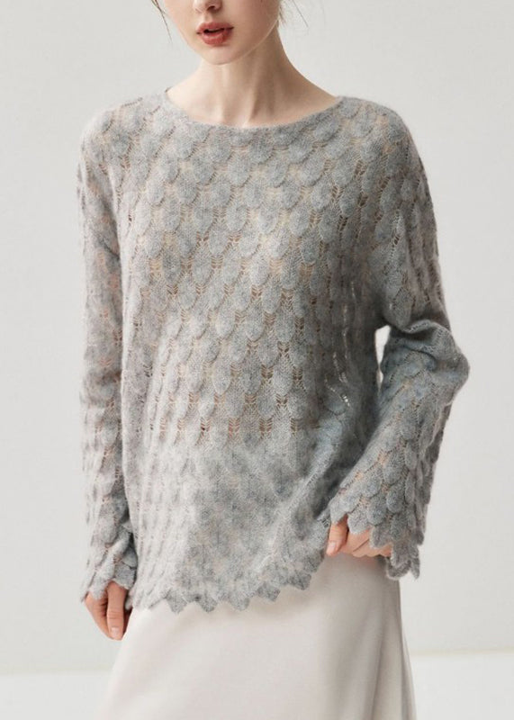 Suéteres de punto de lana lisa, elegantes y acogedores en gris, con mangas acampanadas
