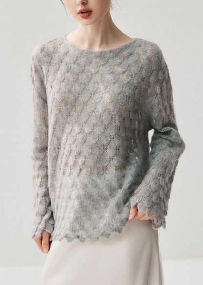 Suéteres de punto de lana lisa, elegantes y acogedores en gris, con mangas acampanadas