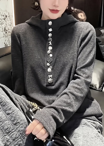 Stilvoller grauer Kapuzenpullover aus Baumwolle für den Frühling