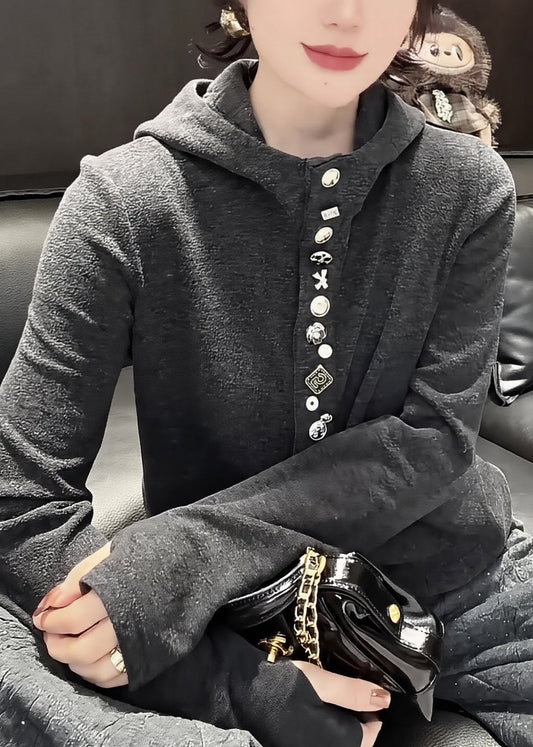 Stilvoller grauer Kapuzenpullover aus Baumwolle für den Frühling