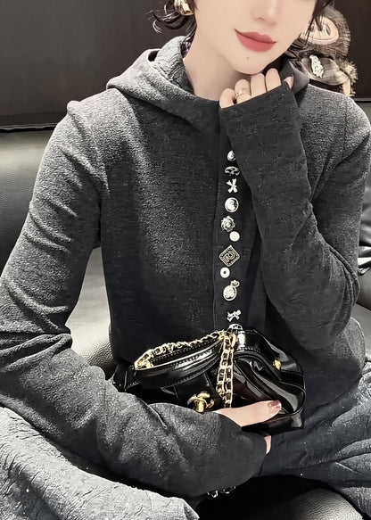 Stilvoller grauer Kapuzenpullover aus Baumwolle für den Frühling