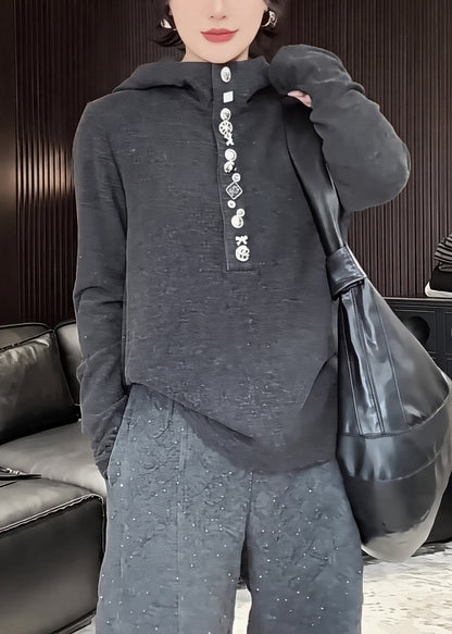 Stilvoller grauer Kapuzenpullover aus Baumwolle für den Frühling