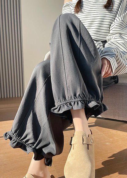 Pantalones anchos de algodón gris con volantes para primavera