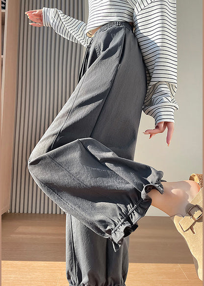 Pantalones anchos de algodón gris con volantes para primavera