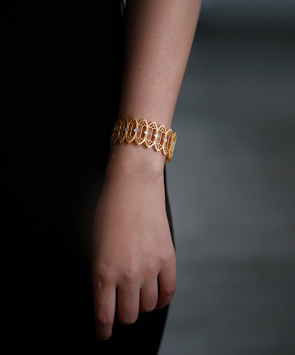 Stylish Hollow Out Natural Mother Of Pearl 14K Gold Cuff