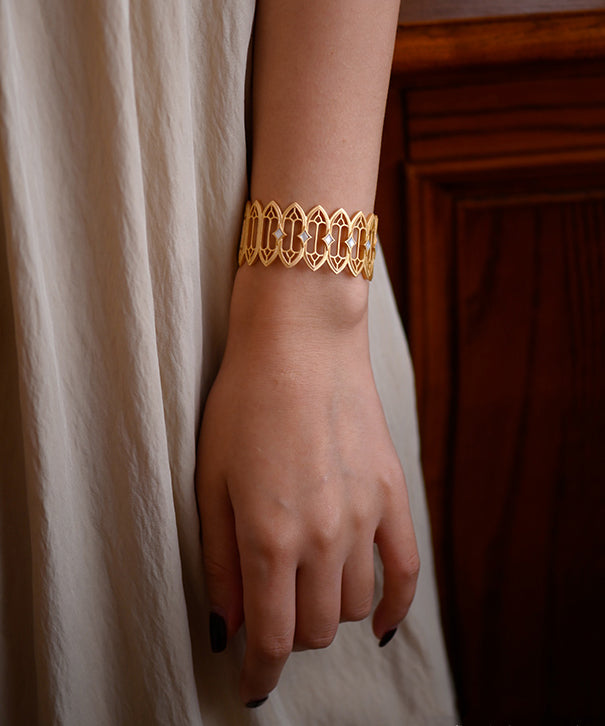 Stylish Hollow Out Natural Mother Of Pearl 14K Gold Cuff