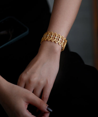 Stylish Hollow Out Natural Mother Of Pearl 14K Gold Cuff