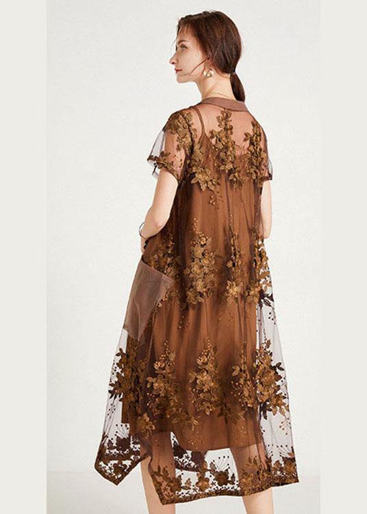 Stylish Khaki Button Pockets Summer Two Pieces Set Short - SooLinen