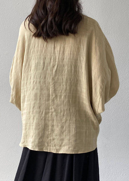Stylish Khaki Drawstring Lace Up Linen Cardigans Summer