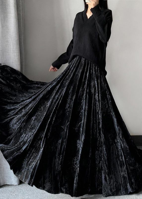 Elegante Khaki-Jacquard-Seidensamtröcke mit extra weitem Saum für den Frühling