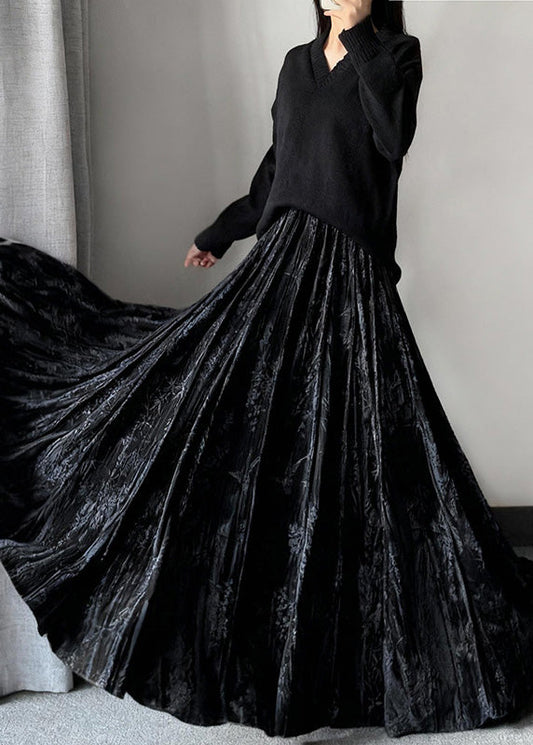 Elegante Khaki-Jacquard-Seidensamtröcke mit extra weitem Saum für den Frühling