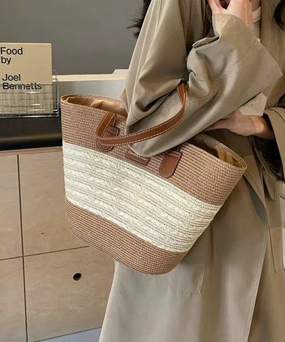 Stylish Khaki Large Capacity Durable Straw Woven Shoulder Bag