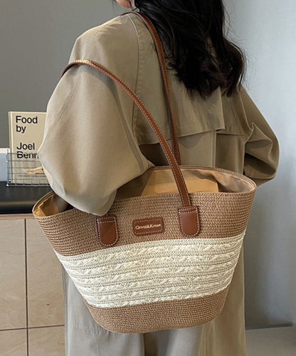 Stylish Khaki Large Capacity Durable Straw Woven Shoulder Bag