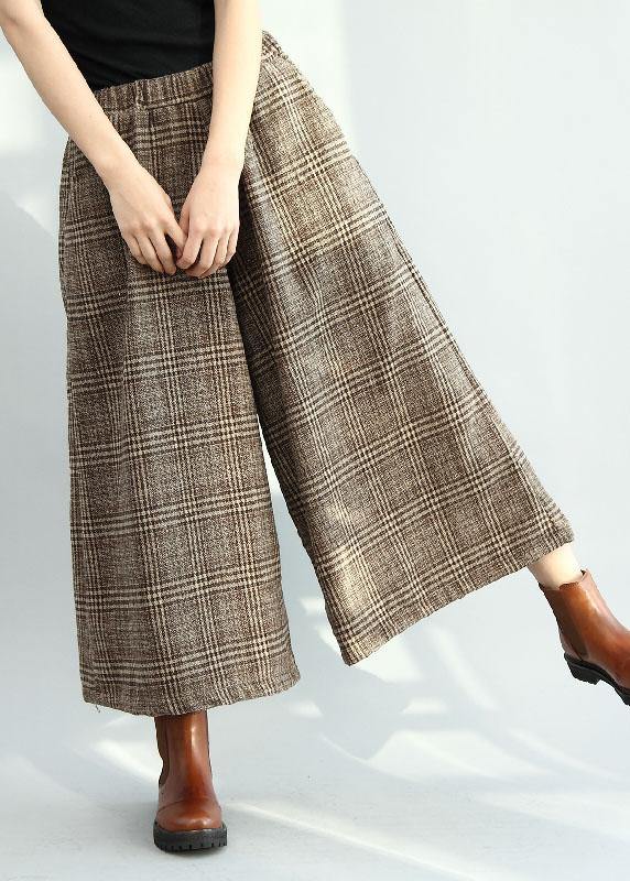 Stylish Khaki Loose Pockets Wide Leg Fall Casual Pants - SooLinen