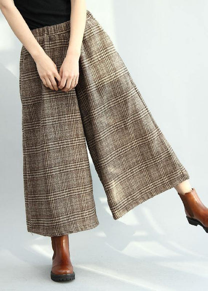 Stylish Khaki Loose Pockets Wide Leg Fall Casual Pants - SooLinen