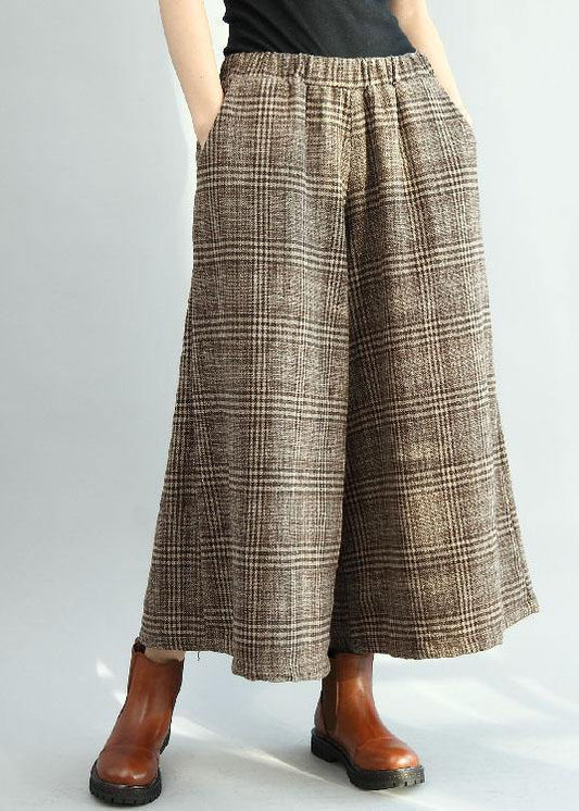 Stylish Khaki Loose Pockets Wide Leg Fall Casual Pants - SooLinen