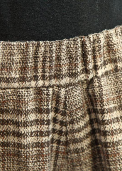 Stylish Khaki Loose Pockets Wide Leg Fall Casual Pants - SooLinen