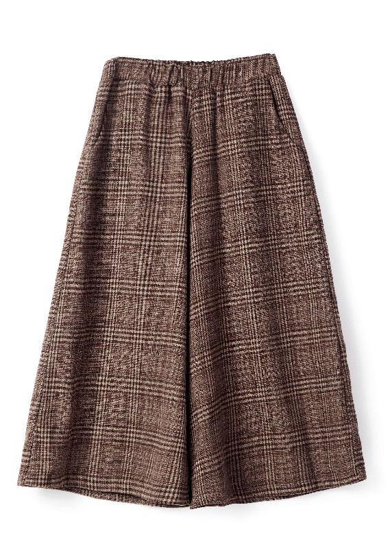 Stylish Khaki Loose Pockets Wide Leg Fall Casual Pants - SooLinen