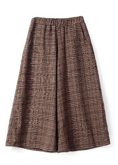 Stylish Khaki Loose Pockets Wide Leg Fall Casual Pants - SooLinen