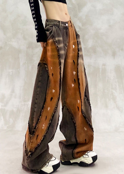 Stilvolle Khaki-Oversize-Patchwork-Jeans für den Frühling