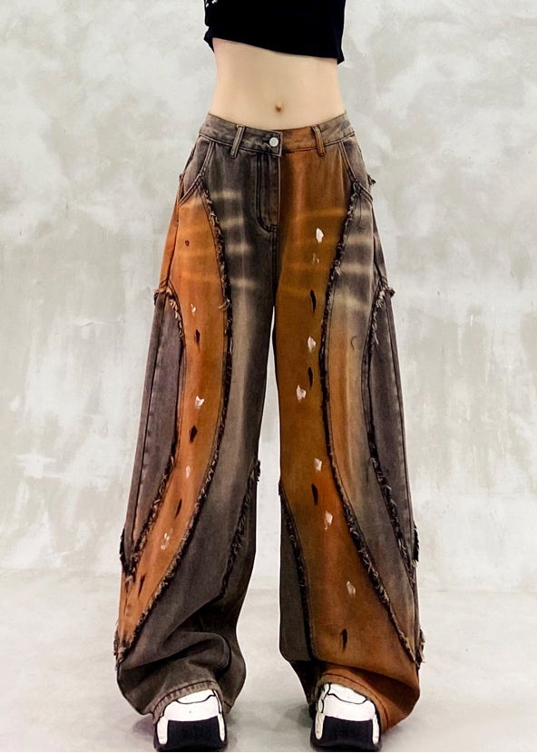 Stilvolle Khaki-Oversize-Patchwork-Jeans für den Frühling