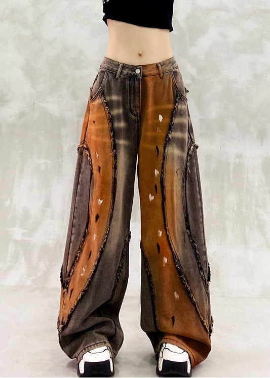 Stilvolle Khaki-Oversize-Patchwork-Jeans für den Frühling