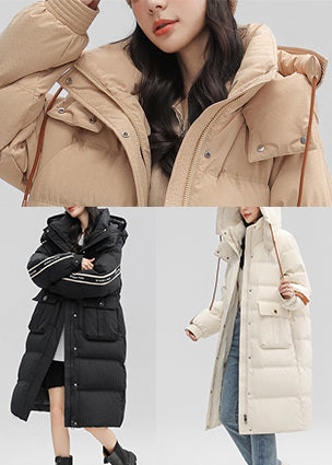 Stylish Khaki Oversized Thick Duck Down Down Jacket Winter