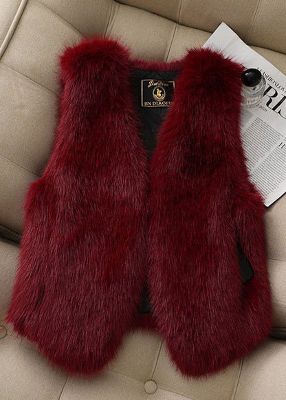 Chalecos elegantes de piel sintética de gran tamaño y color caqui para invierno