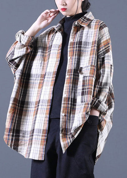 Stilvolles Khaki PeterPan Kragen Taschen Knopf Herbst Langarmhemd