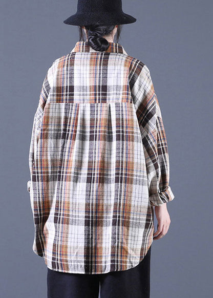 Stilvolles Khaki PeterPan Kragen Taschen Knopf Herbst Langarmhemd