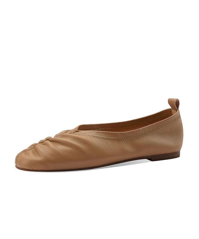 Stylish Khaki Pointed Toe Flats Shoes - SooLinen