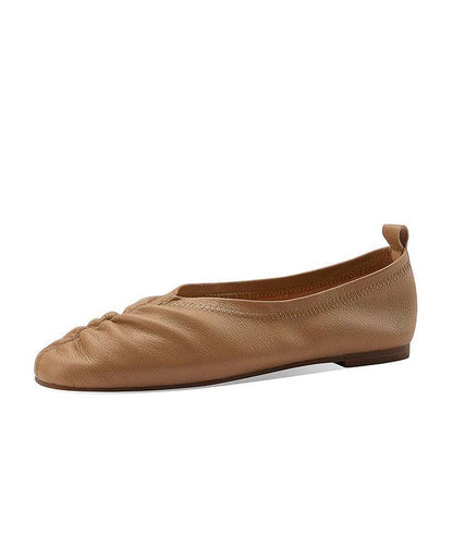 Stylish Khaki Pointed Toe Flats Shoes - SooLinen