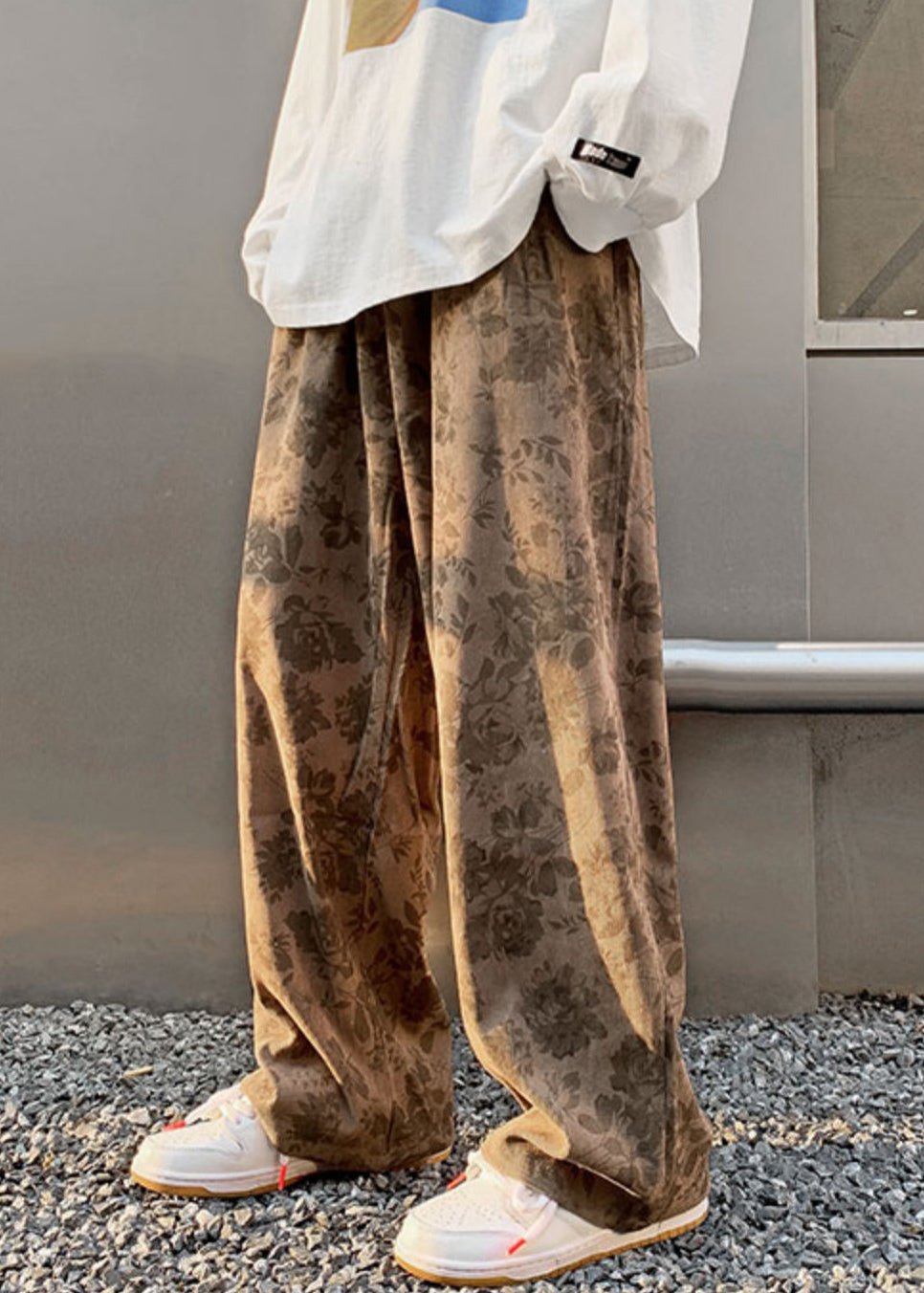 Stylish Khaki Print Elastic Waist Corduroy Mens Pants